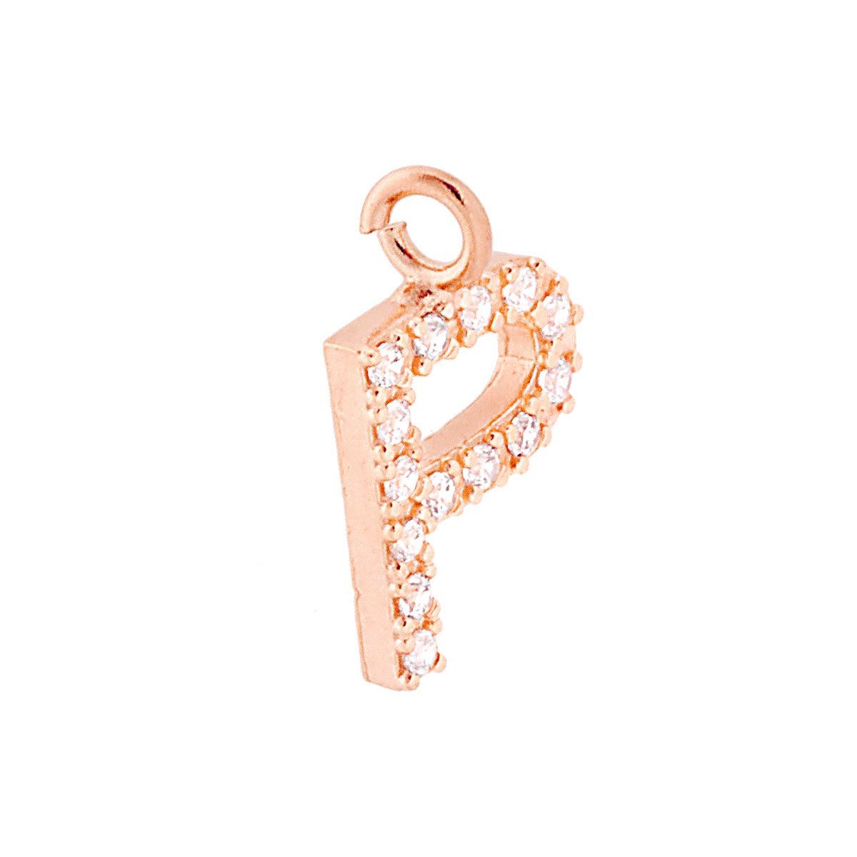 Ciondolo Lettera Iniziale Nome 13 mm con Zirconi Bianchi in ARGENTO 925 Galvanica Rosa