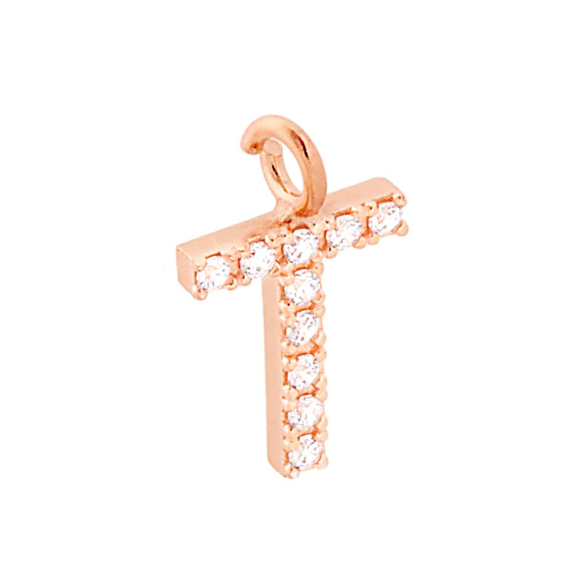 Ciondolo Lettera Iniziale Nome 13 mm con Zirconi Bianchi in ARGENTO 925 Galvanica Rosa