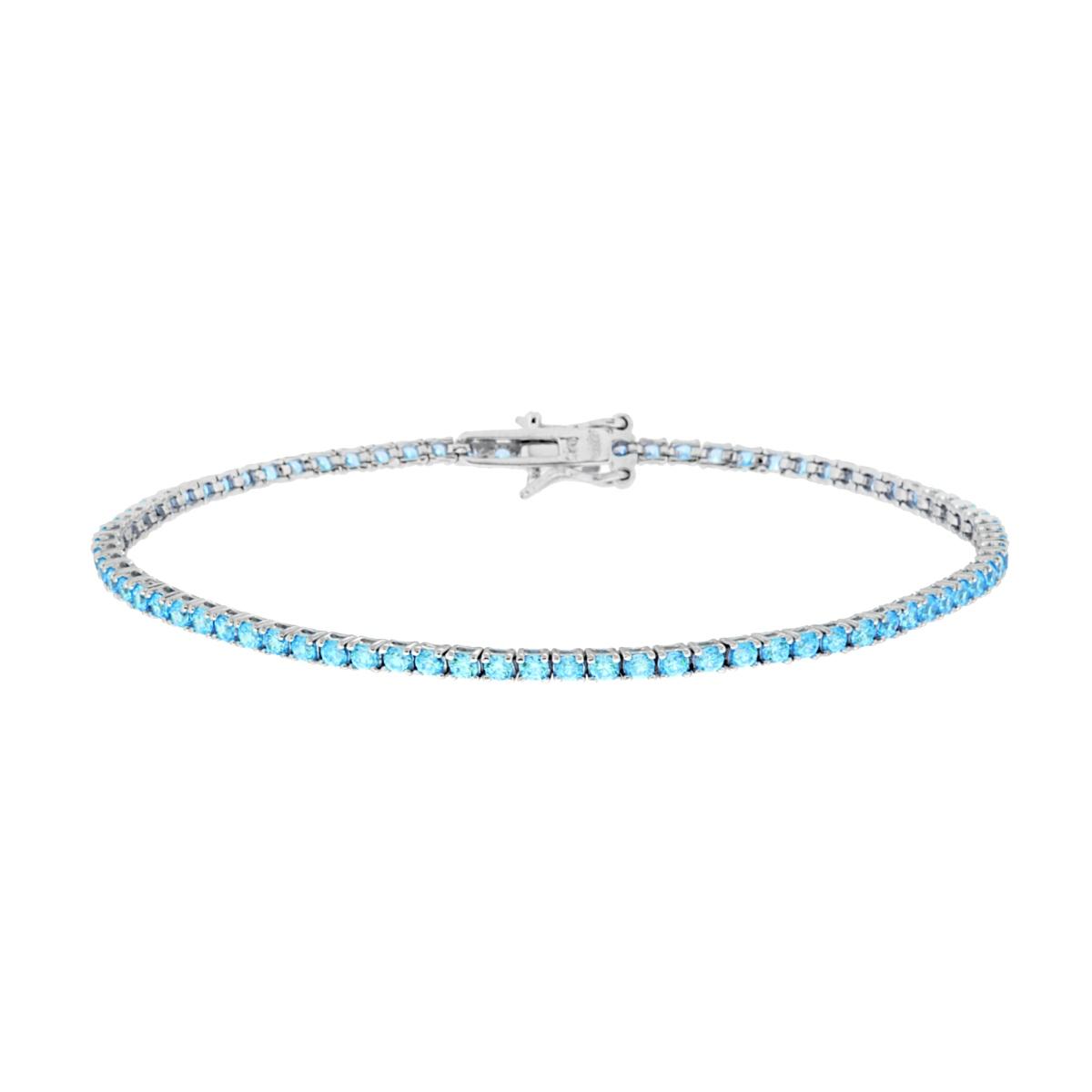 Bracciale Tennis Griffe cm 18 con Zirconi mm 2 Acquamarina in ARGENTO 925 Galvanica Rodio