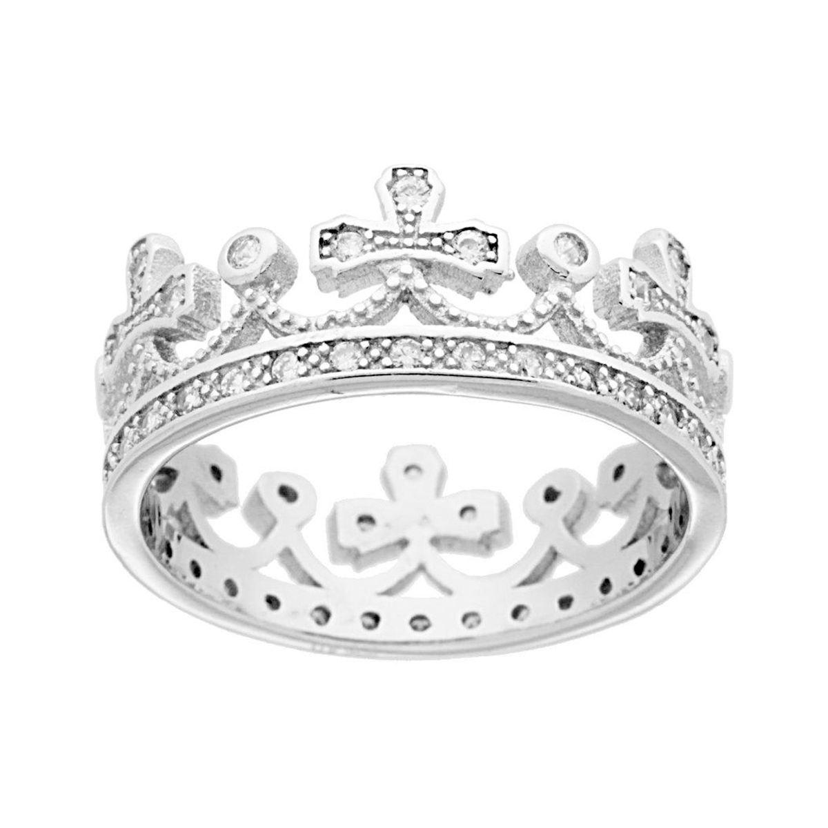 Anello Corona con Cubic Zirconia Bianchi in ARGENTO 925 Galvanica Rodio