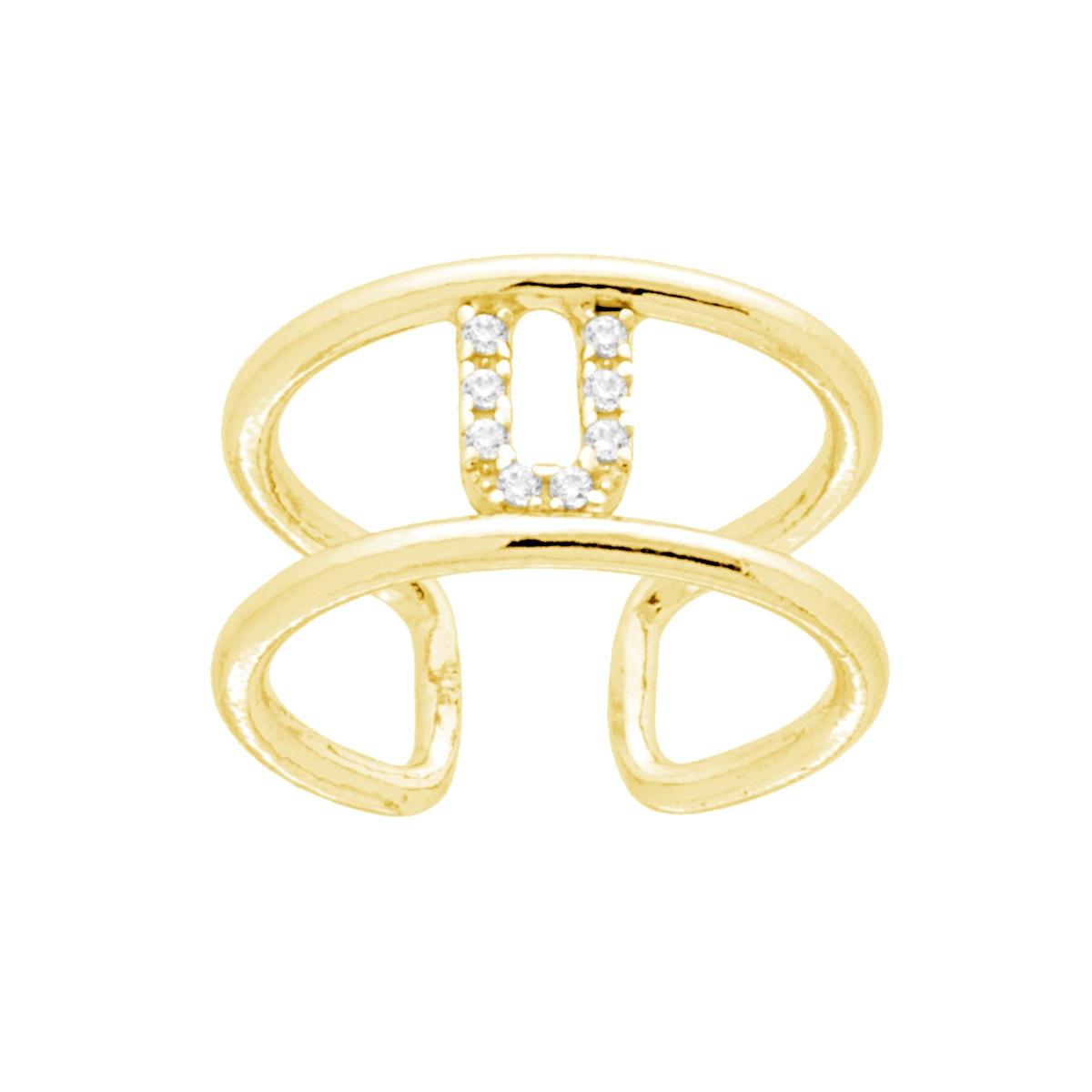Anello Fascione a Doppio Gambo con Lettera Iniziale Nome con Zirconi Bianchi in ARGENTO 925 Galvanica Oro
