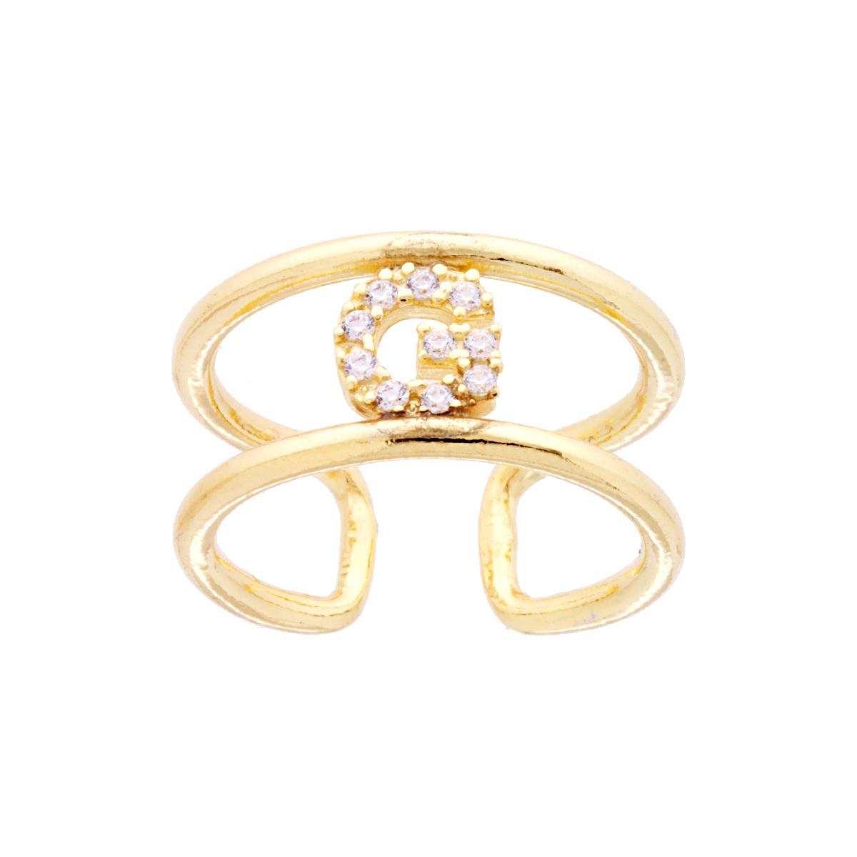 Anello Fascione a Doppio Gambo con Lettera Iniziale Nome con Zirconi Bianchi in ARGENTO 925 Galvanica Oro