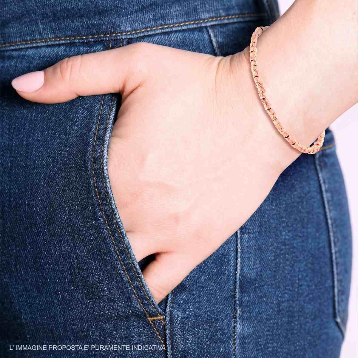 Bracciale con Cubetti martellati in ARGENTO 925 Galvanica Rosa