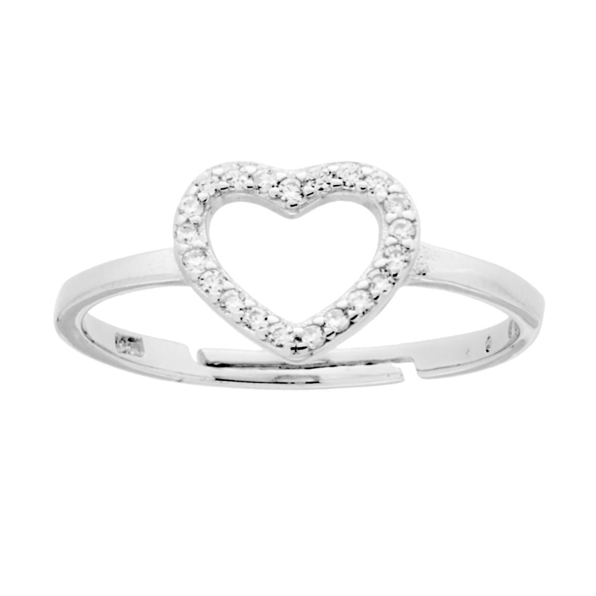 Anello Cuore con Cubic Zirconia Bianchi in ARGENTO 925 Galvanica Rodio