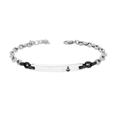 Bracciale Uomo Catena Marinara con dettagli Neri e Targa in ACCIAIO