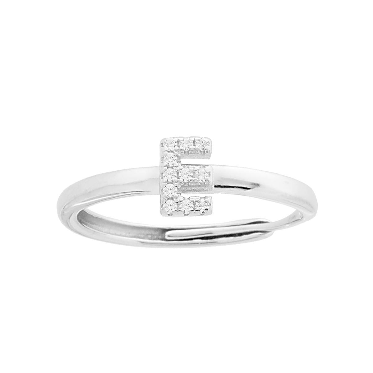 Anello Lettera con Cubic Zirconia Bianchi in ARGENTO 925 Galvanica Rodio