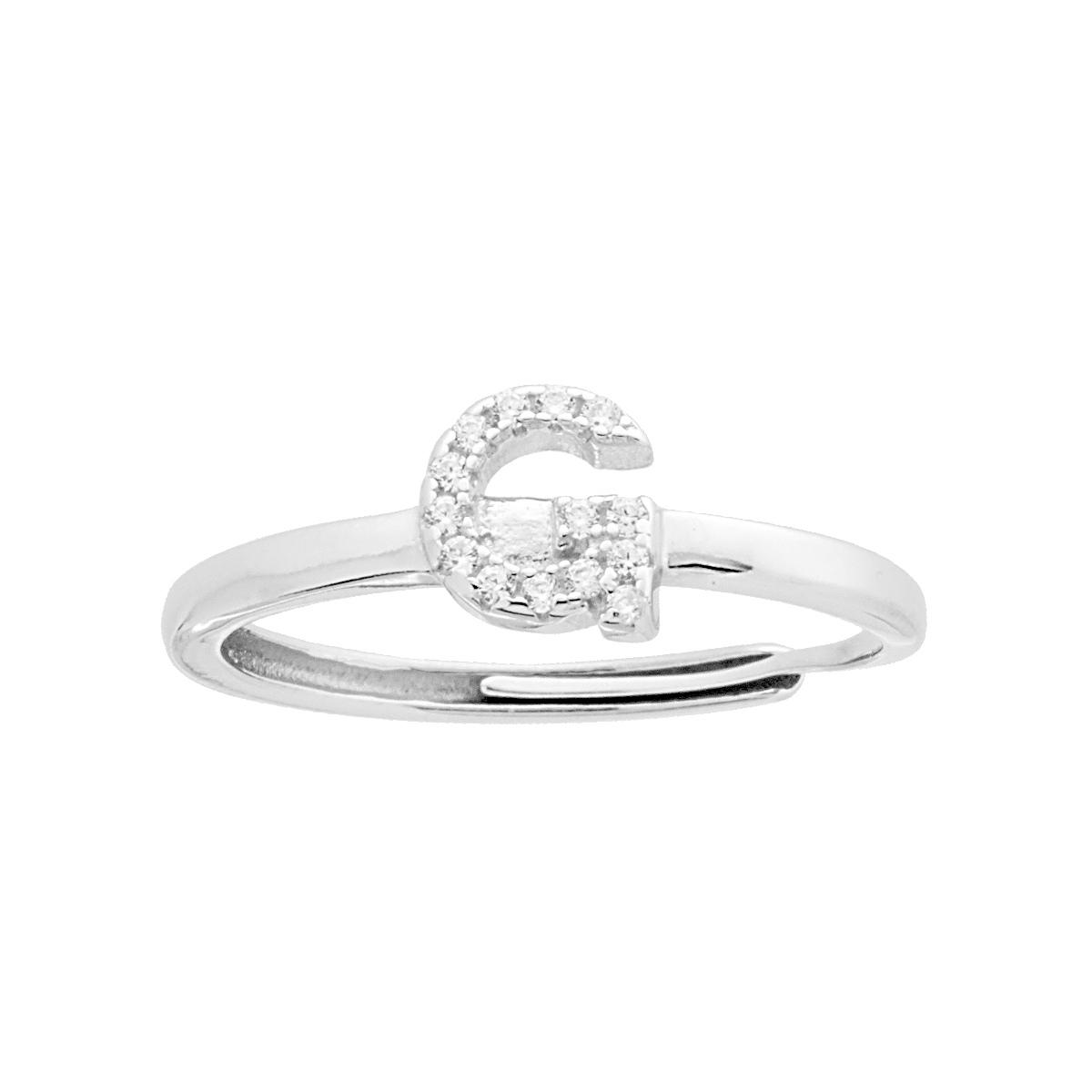 Anello Lettera con Cubic Zirconia Bianchi in ARGENTO 925 Galvanica Rodio