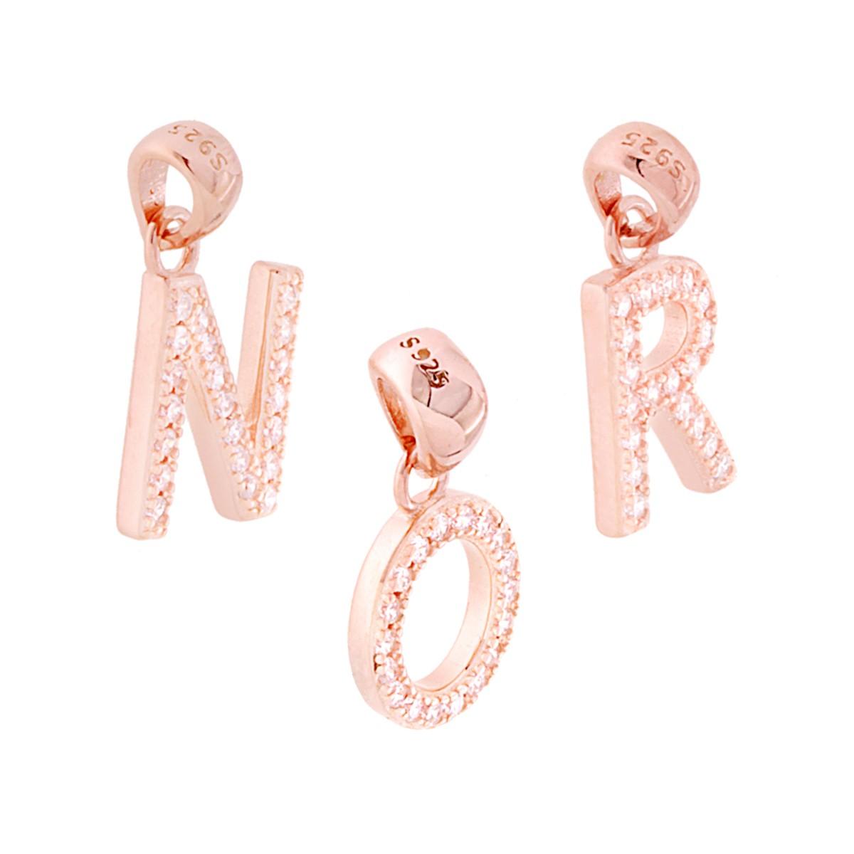 Ciondolo Lettera nome Iniziale con Cubic Zirconia Bianchi in ARGENTO 925 Galvanica Rosa