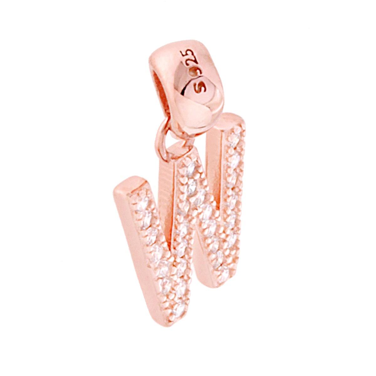 Ciondolo Lettera nome Iniziale con Cubic Zirconia Bianchi in ARGENTO 925 Galvanica Rosa