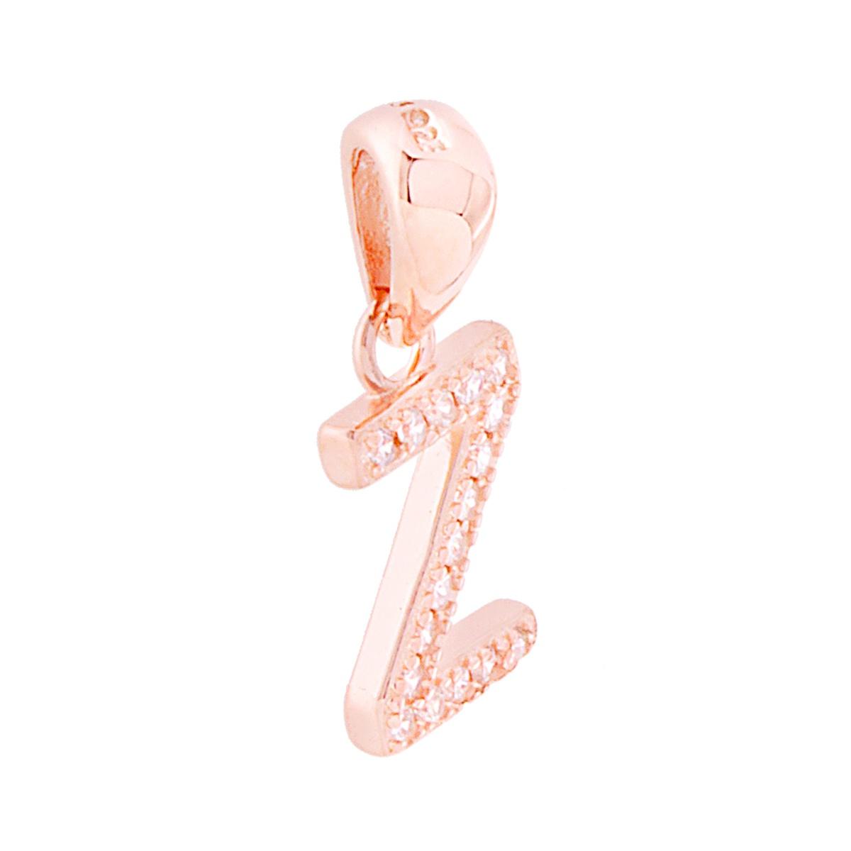 Ciondolo Lettera nome Iniziale con Cubic Zirconia Bianchi in ARGENTO 925 Galvanica Rosa