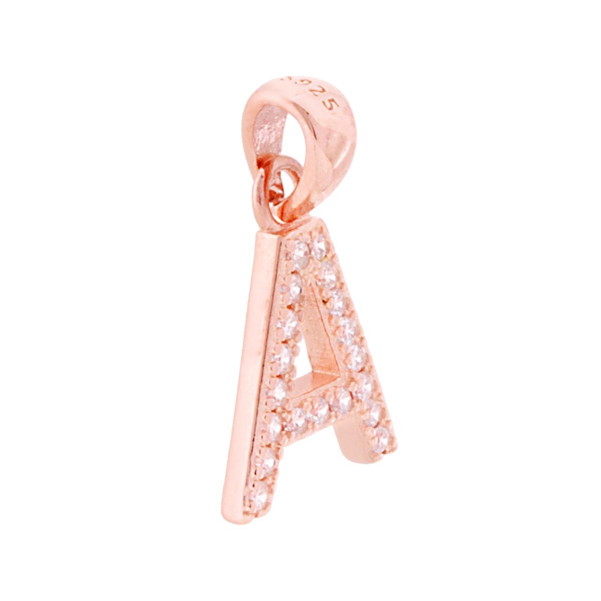 Ciondolo Lettera nome Iniziale con Cubic Zirconia Bianchi in ARGENTO 925 Galvanica Rosa
