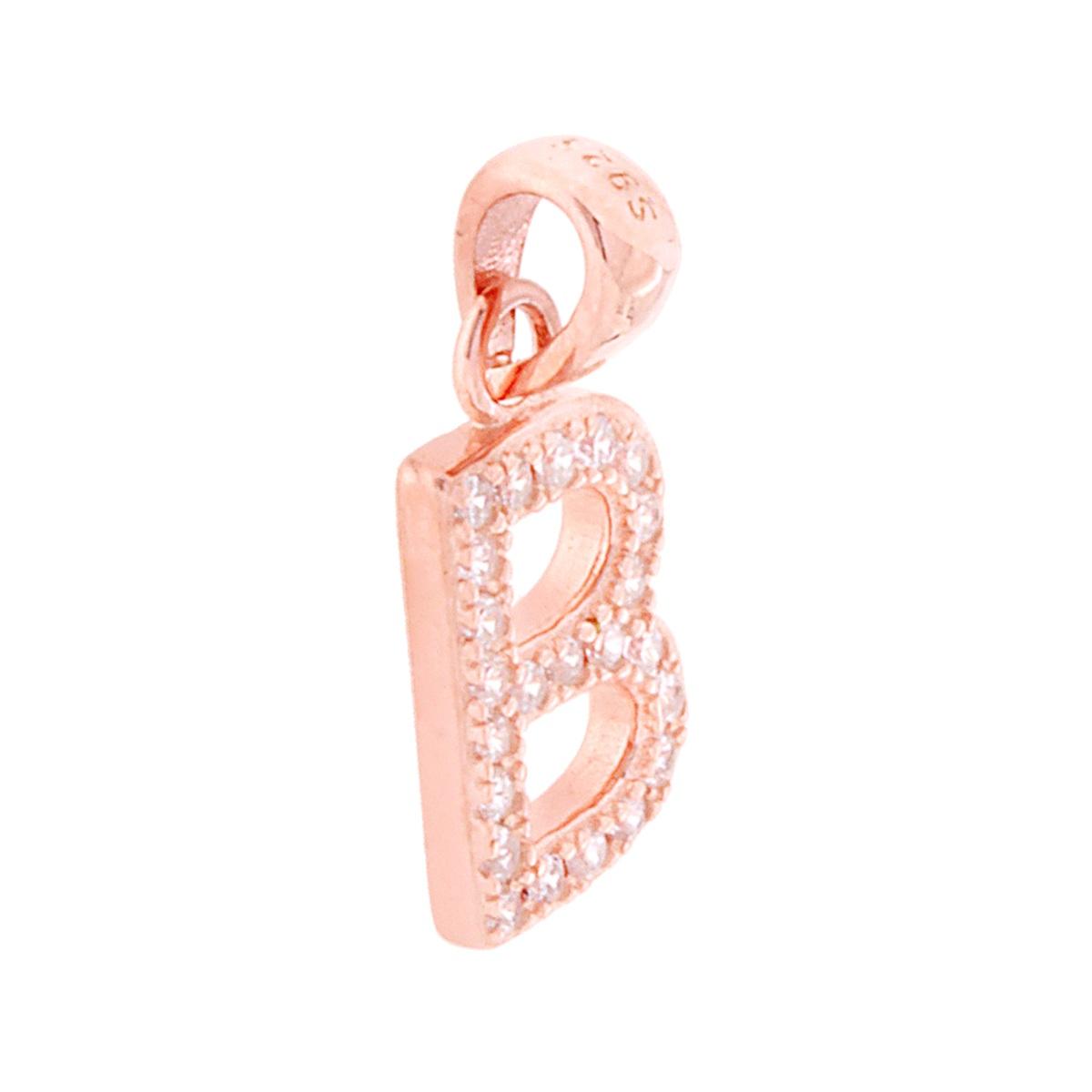 Ciondolo Lettera nome Iniziale con Cubic Zirconia Bianchi in ARGENTO 925 Galvanica Rosa