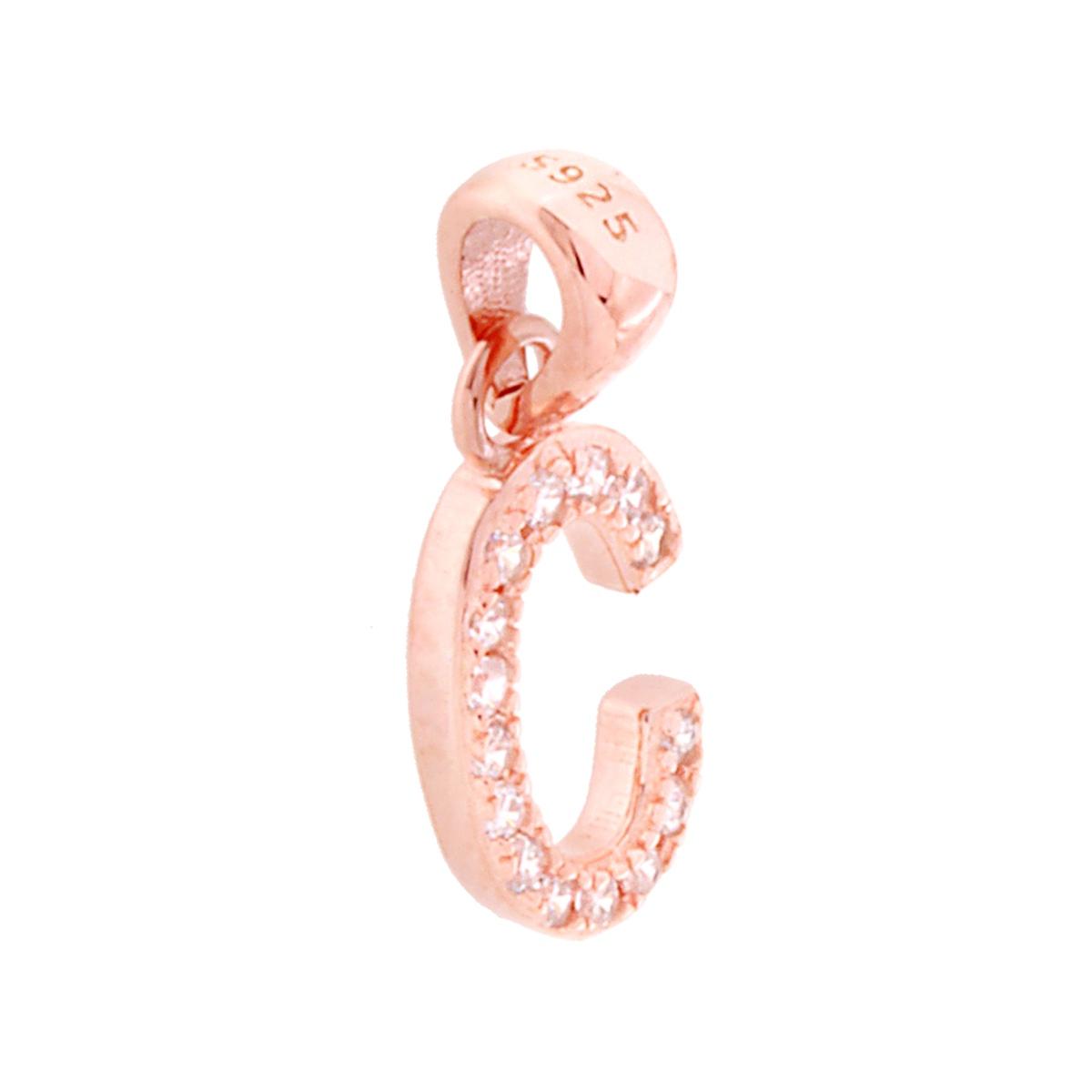 Ciondolo Lettera nome Iniziale con Cubic Zirconia Bianchi in ARGENTO 925 Galvanica Rosa