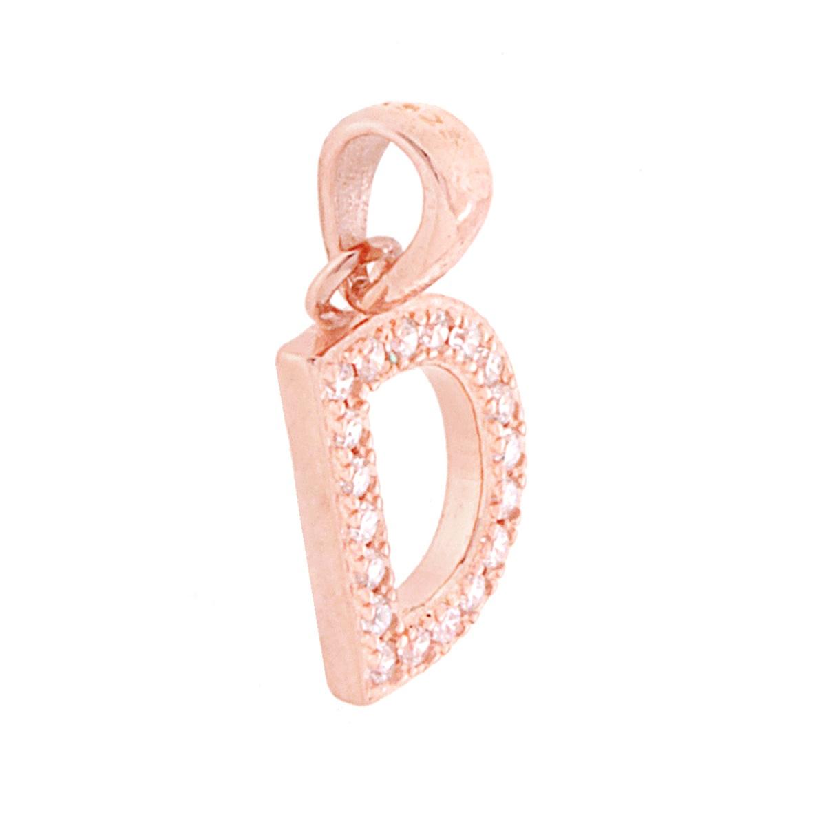 Ciondolo Lettera nome Iniziale con Cubic Zirconia Bianchi in ARGENTO 925 Galvanica Rosa