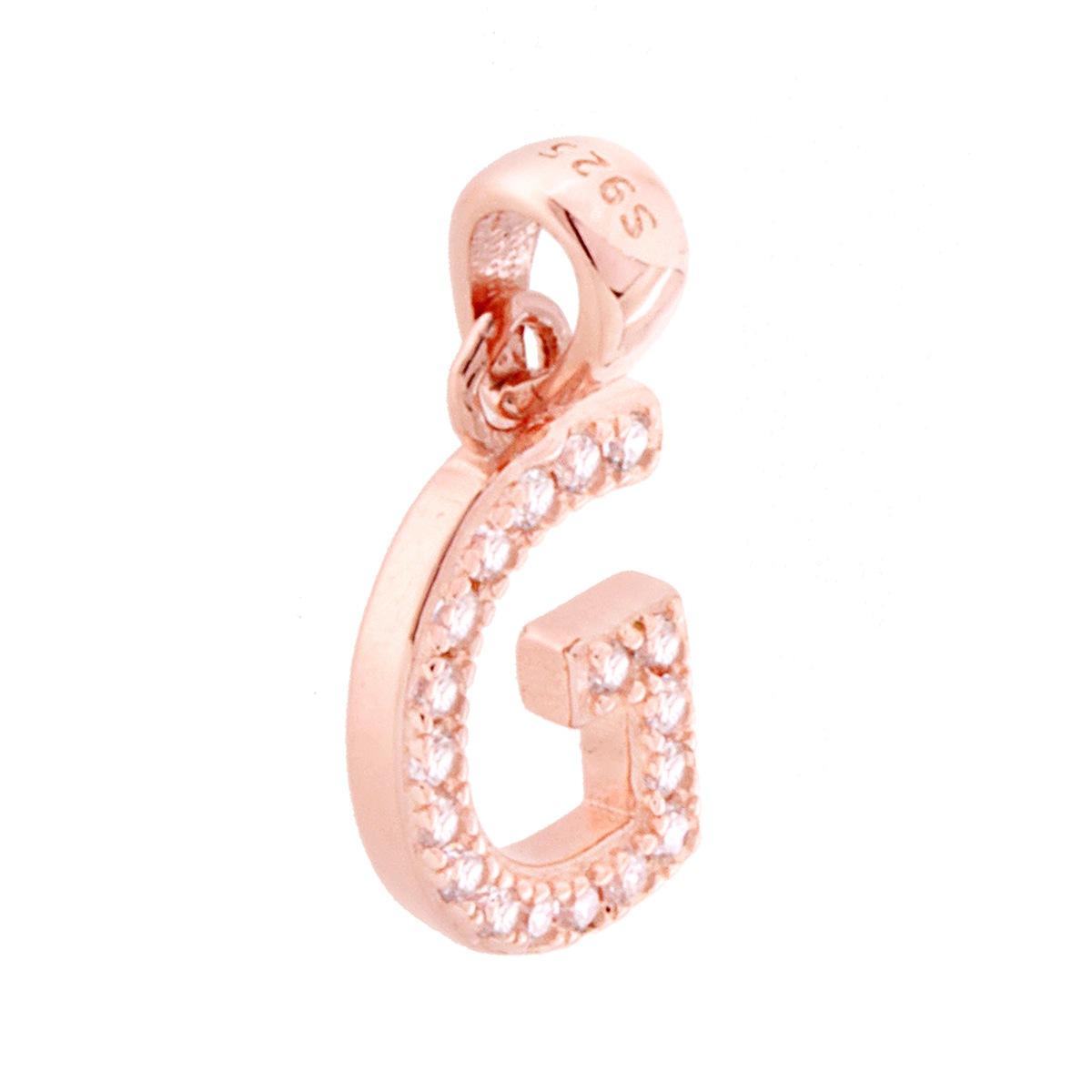 Ciondolo Lettera nome Iniziale con Cubic Zirconia Bianchi in ARGENTO 925 Galvanica Rosa