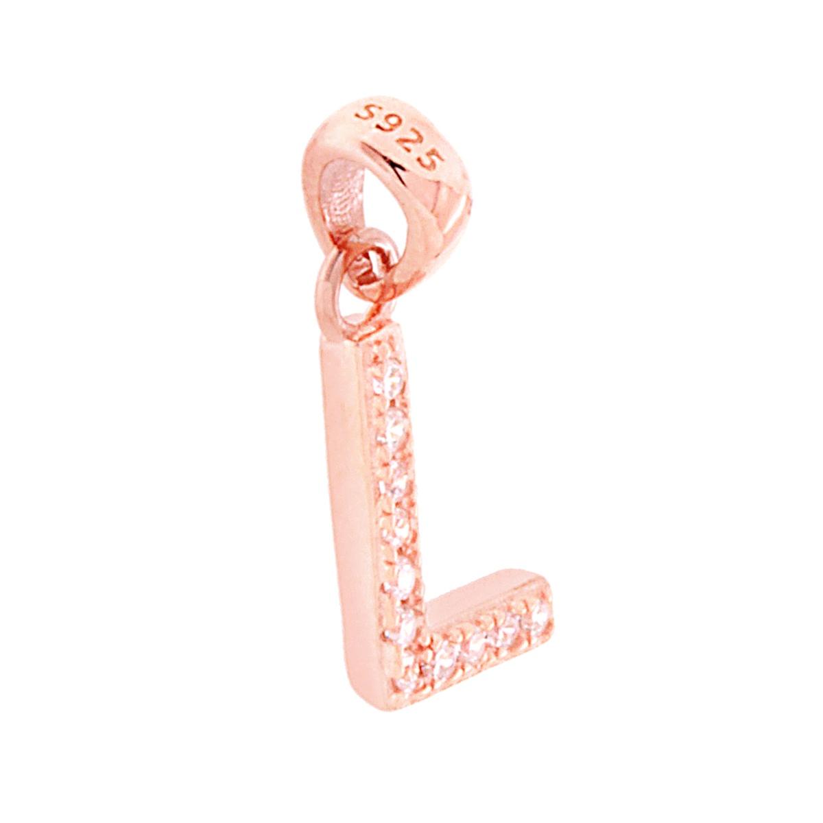 Ciondolo Lettera nome Iniziale con Cubic Zirconia Bianchi in ARGENTO 925 Galvanica Rosa