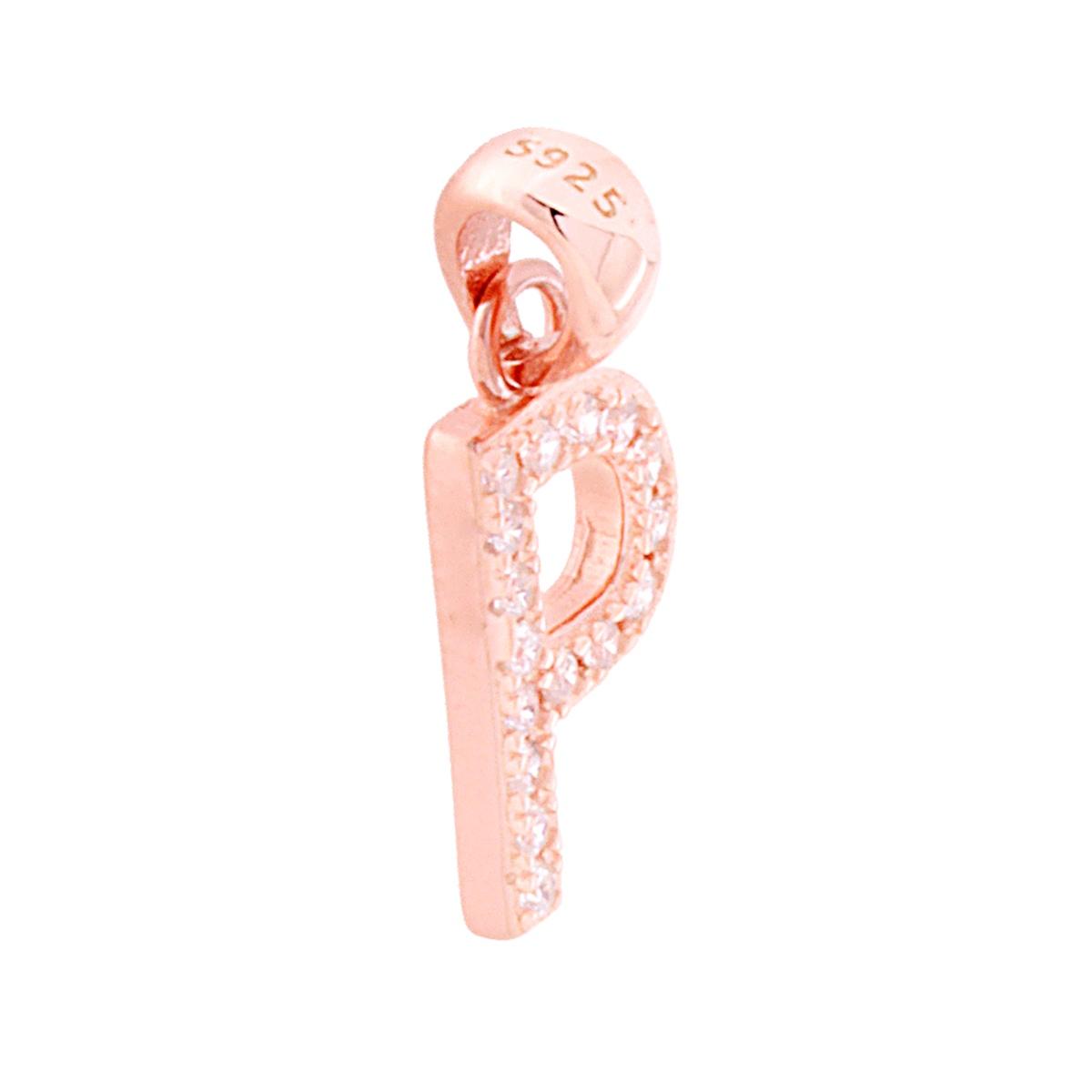 Ciondolo Lettera nome Iniziale con Cubic Zirconia Bianchi in ARGENTO 925 Galvanica Rosa