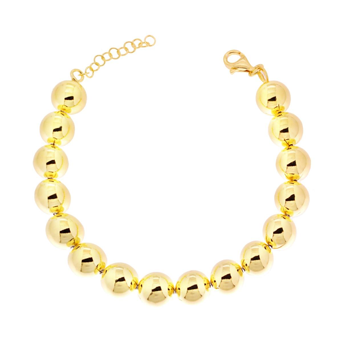 Bracciale Catena con Palline Sfere Lisce mm 10 in ARGENTO 925 Galvanica Oro