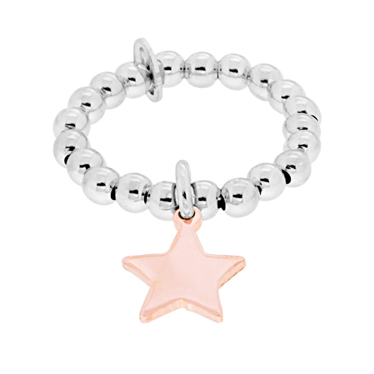 Anello Elastico con Palline e Stella pendente Plain Rosa in ARGENTO 925 Galvanica Rodio