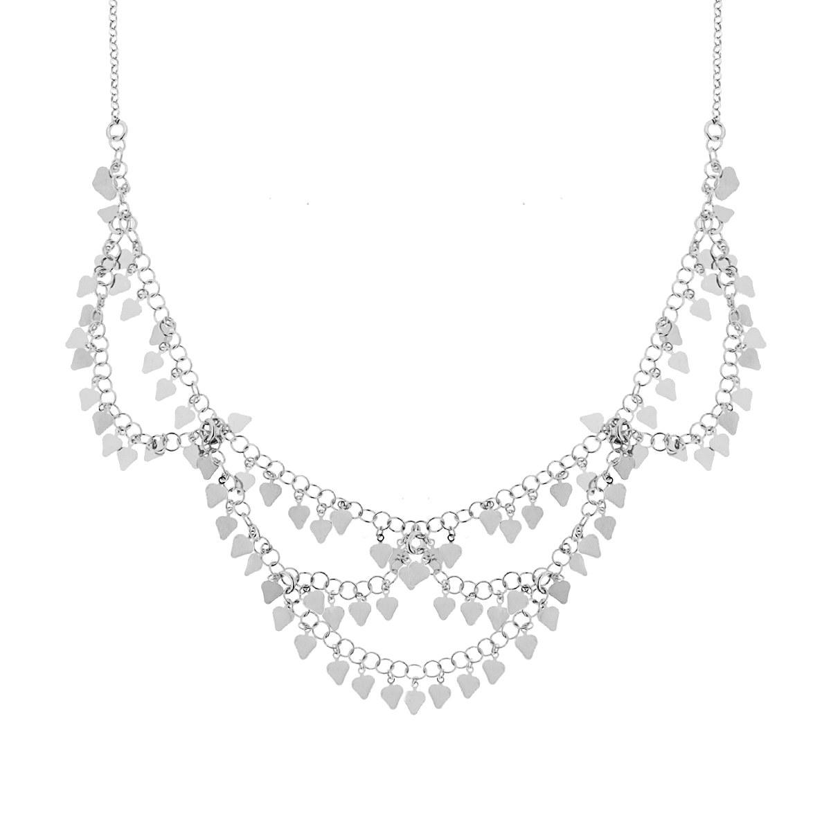 Collana Catena Rolo Colletto con Cuori plain Pendenti in ARGENTO 925 Galvanica Rodio