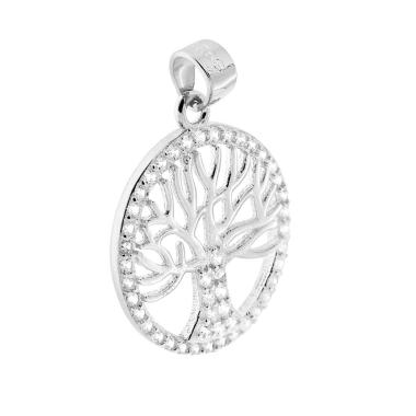 Ciondolo Albero della Vita con Zirconi Bianchi in ARGENTO 925 Galvanica Rodio