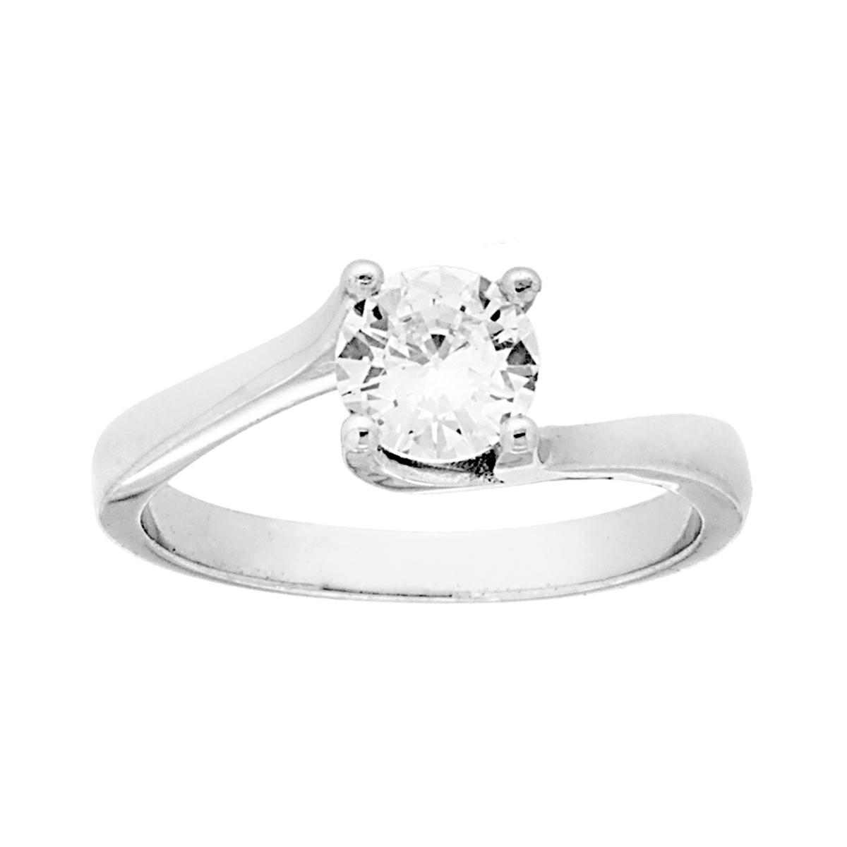 Anello Solitario con Cubic Zirconia Bianco mm 6 in ARGENTO 925 Galvanica Rodio