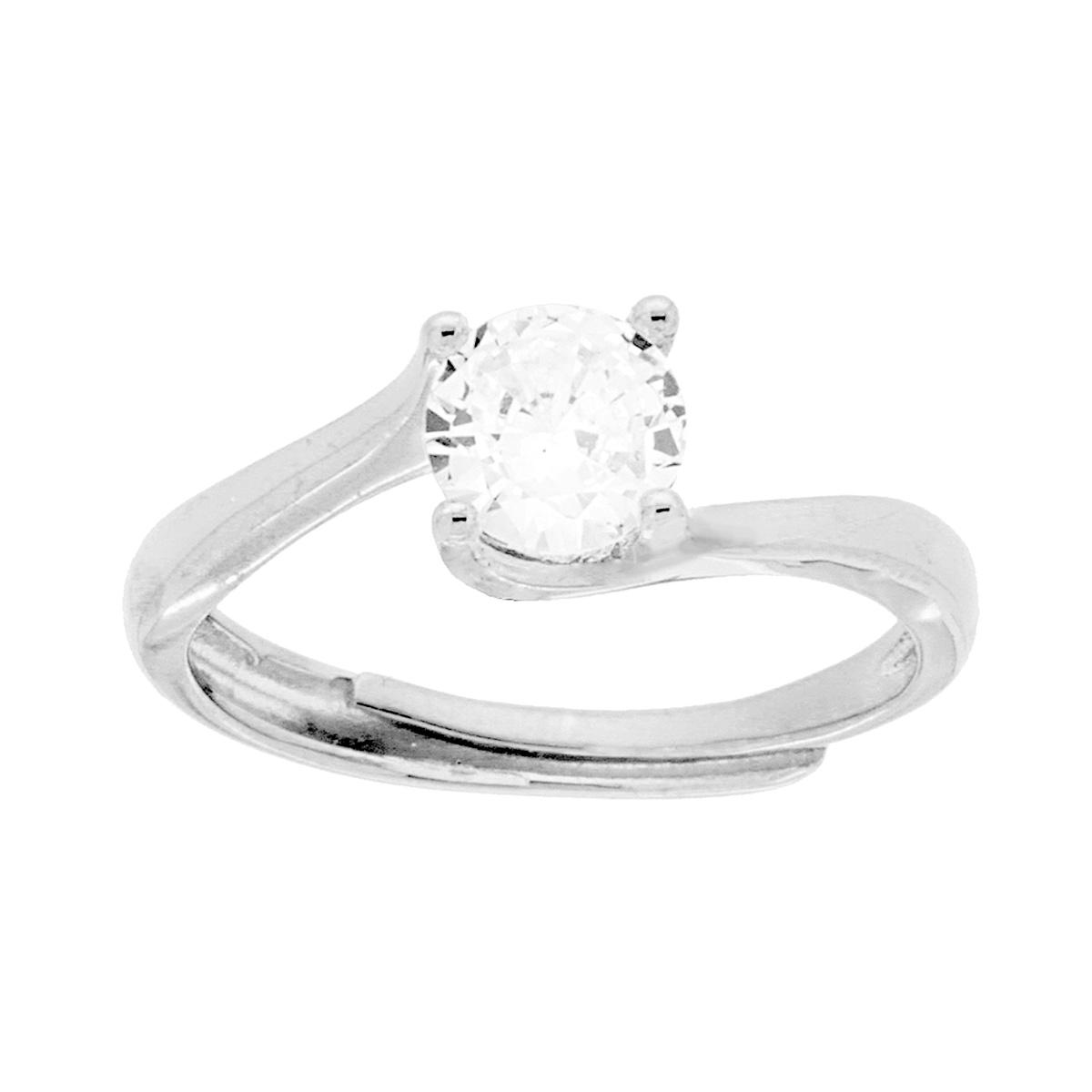 Anello Solitario con Cubic Zirconia Bianco mm 6 in ARGENTO 925 Galvanica Rodio