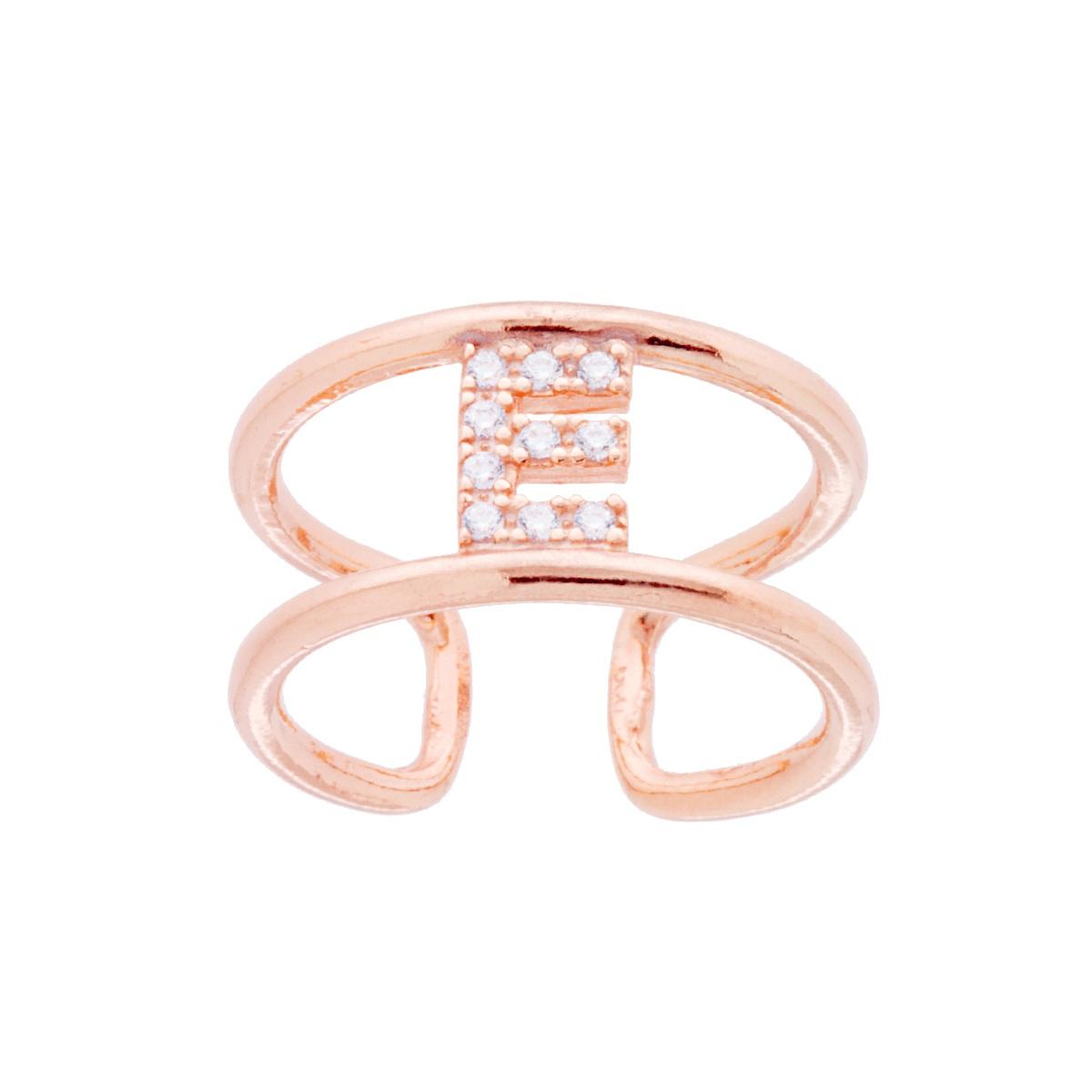 Anello Fascione a Doppio Gambo con Lettera Iniziale Nome con Zirconi Bianchi in ARGENTO 925 Galvanica Rosa