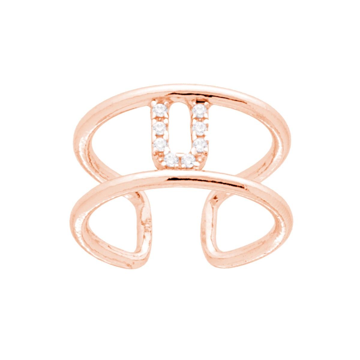 Anello Fascione a Doppio Gambo con Lettera Iniziale Nome con Zirconi Bianchi in ARGENTO 925 Galvanica Rosa