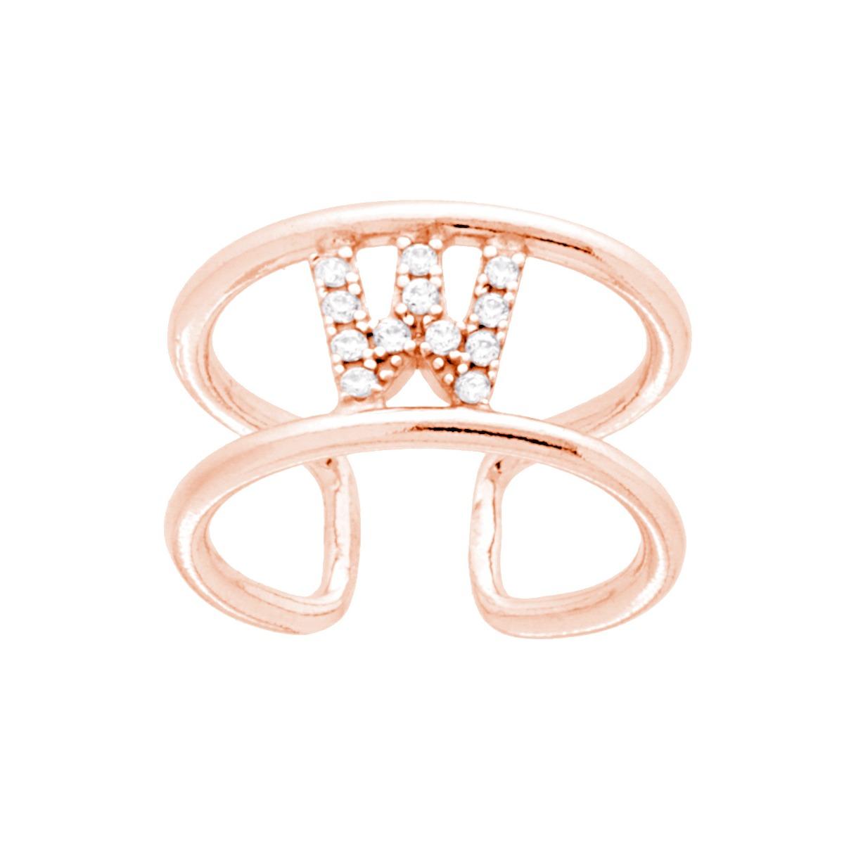 Anello Fascione a Doppio Gambo con Lettera Iniziale Nome con Zirconi Bianchi in ARGENTO 925 Galvanica Rosa