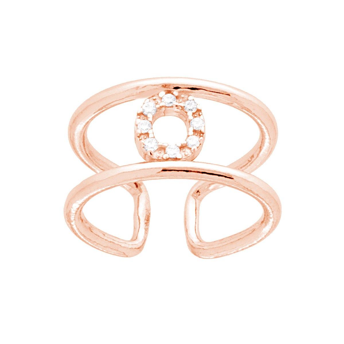 Anello Fascione a Doppio Gambo con Lettera Iniziale Nome con Zirconi Bianchi in ARGENTO 925 Galvanica Rosa