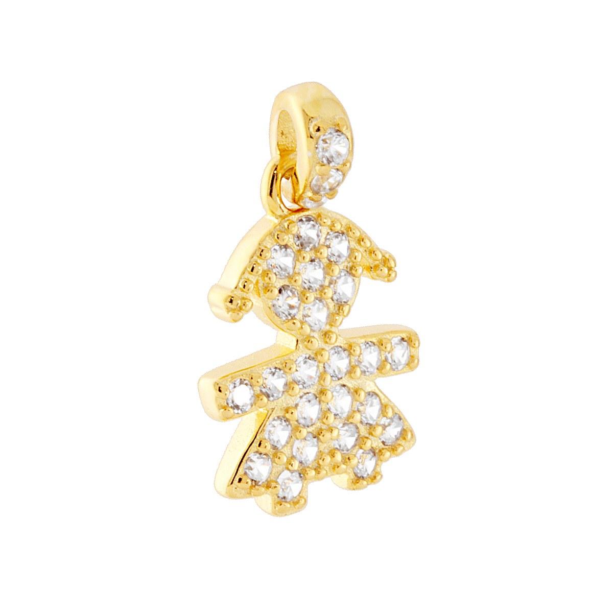 Ciondolo Bimba con Zirconi Bianchi in ARGENTO 925 Galvanica Oro
