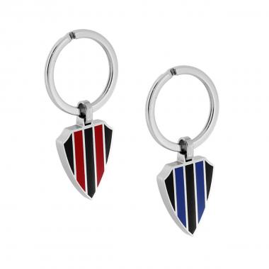 Portachiavi Uomo Donna ad Anello con pendente Scudo con Smalto Rosso e Nero o Blu e Nero in ACCIAIO