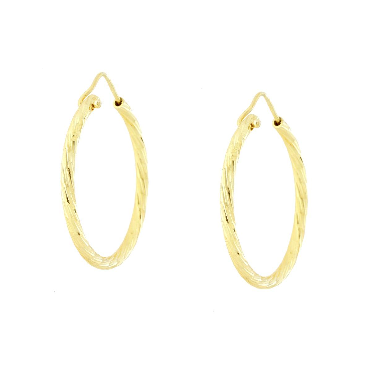 Orecchini a Cerchio Diamantato 27 mm con canna mm 2.1 in ARGENTO 925 Galvanica Oro