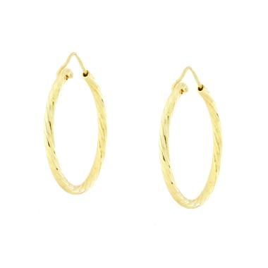 Orecchini a Cerchio Diamantato 27 mm con canna mm 2.1 in ARGENTO 925 Galvanica Oro