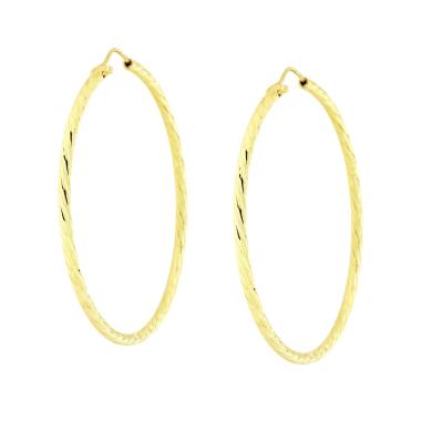 Orecchini a Cerchio Diamantato mm 48 con canna mm 2 in ARGENTO 925 Galvanica Oro