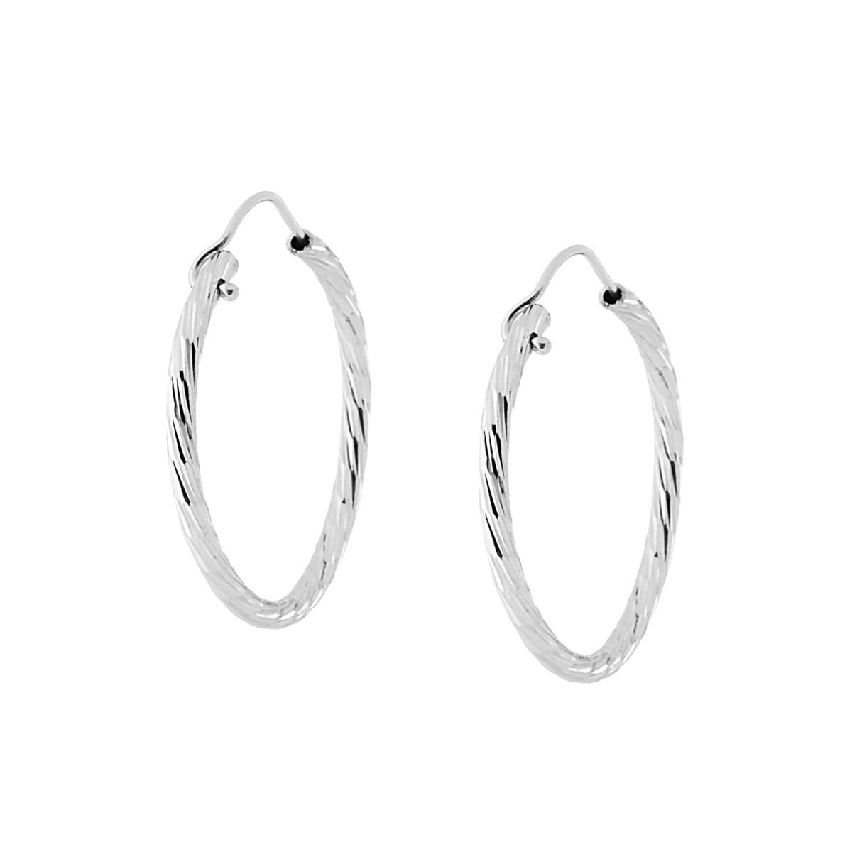 Orecchini a Cerchio Diamantato mm 27 con canna mm 2 in ARGENTO 925 Galvanica Rodio