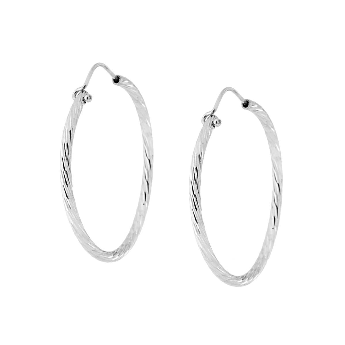 Orecchini a Cerchio Diamantato mm 35 con canna mm 2 in ARGENTO 925 Galvanica Rodio