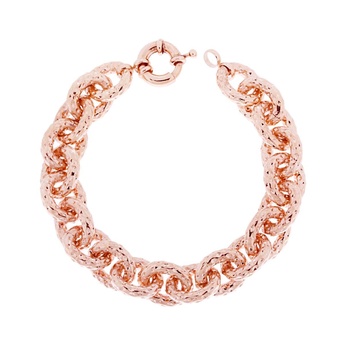 Bracciale Catena Forzatina effetto Martellato Diamantato colore Rosa in ALLUMINIO
