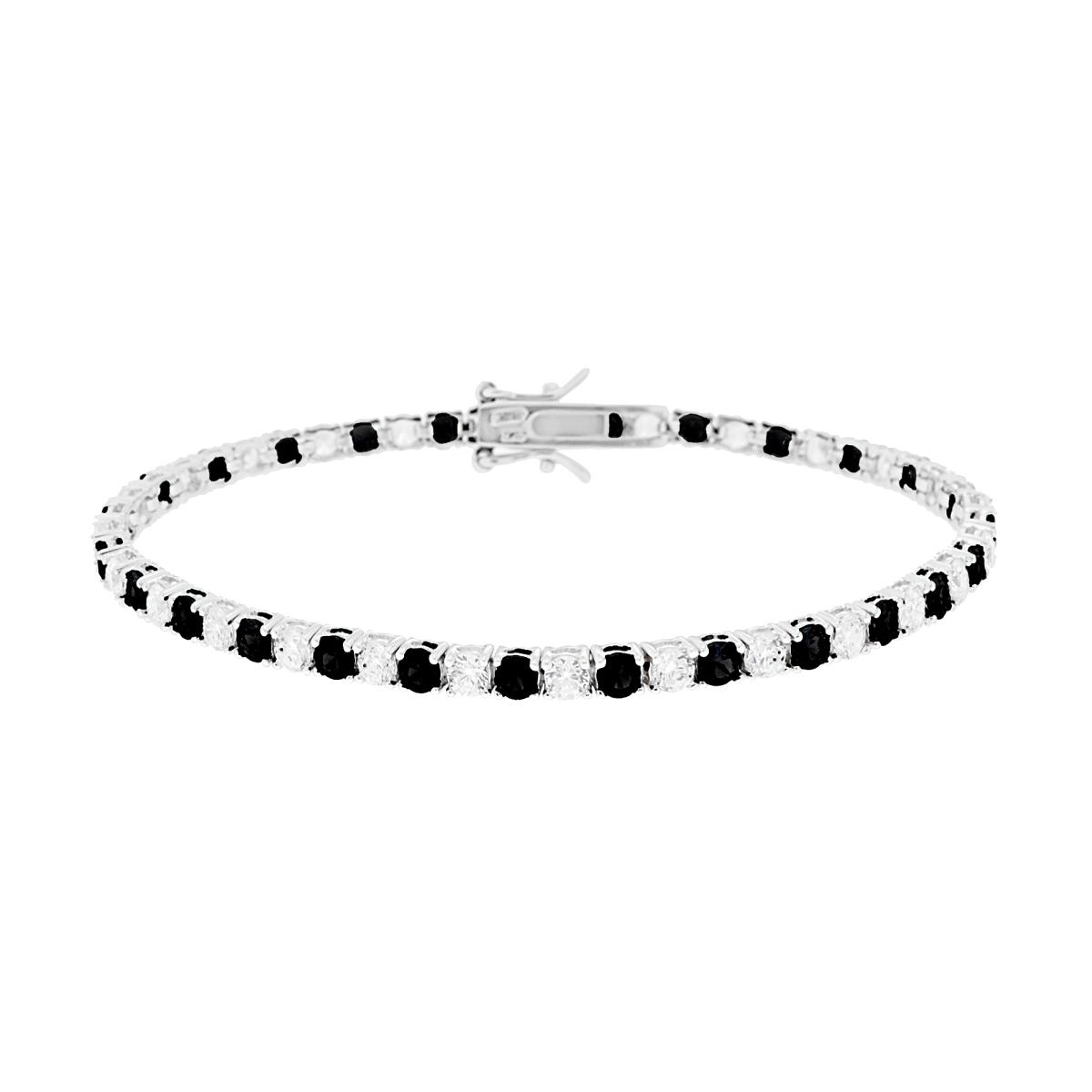 Bracciale Tennis Griffe cm 18 con Zirconi mm 3 Bianchi e Nero alternati in ARGENTO 925 Galvanica Rodio