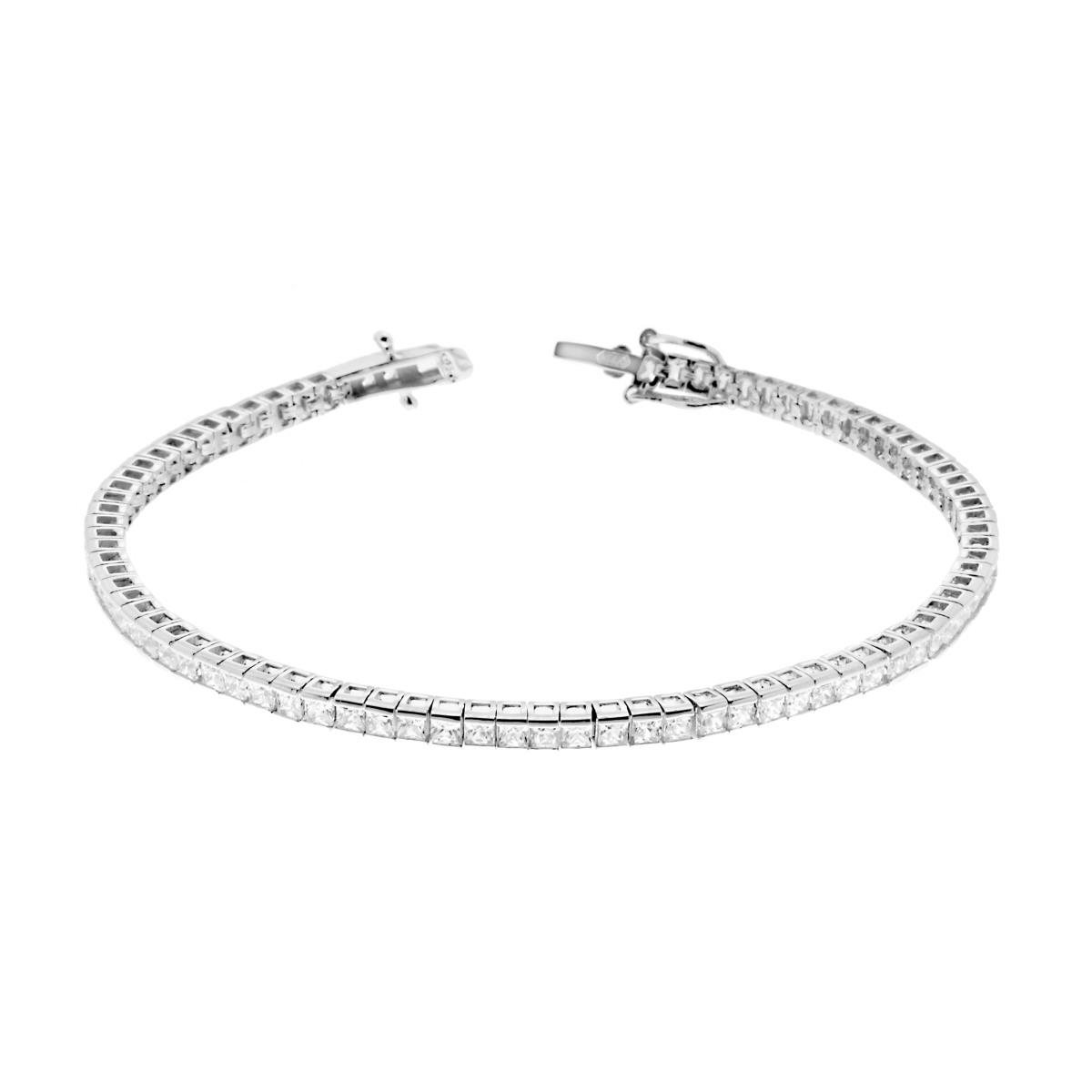 Bracciale Tennis Carre cm 18 con Zirconi mm 2 Bianchi in ARGENTO 925 Galvanica Rodio