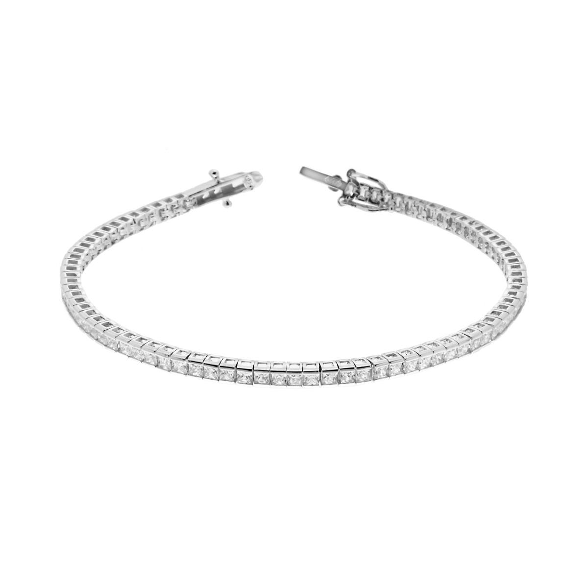 Bracciale Tennis Carre cm 18 con Zirconi mm 2 Bianchi in ARGENTO 925 Galvanica Rodio