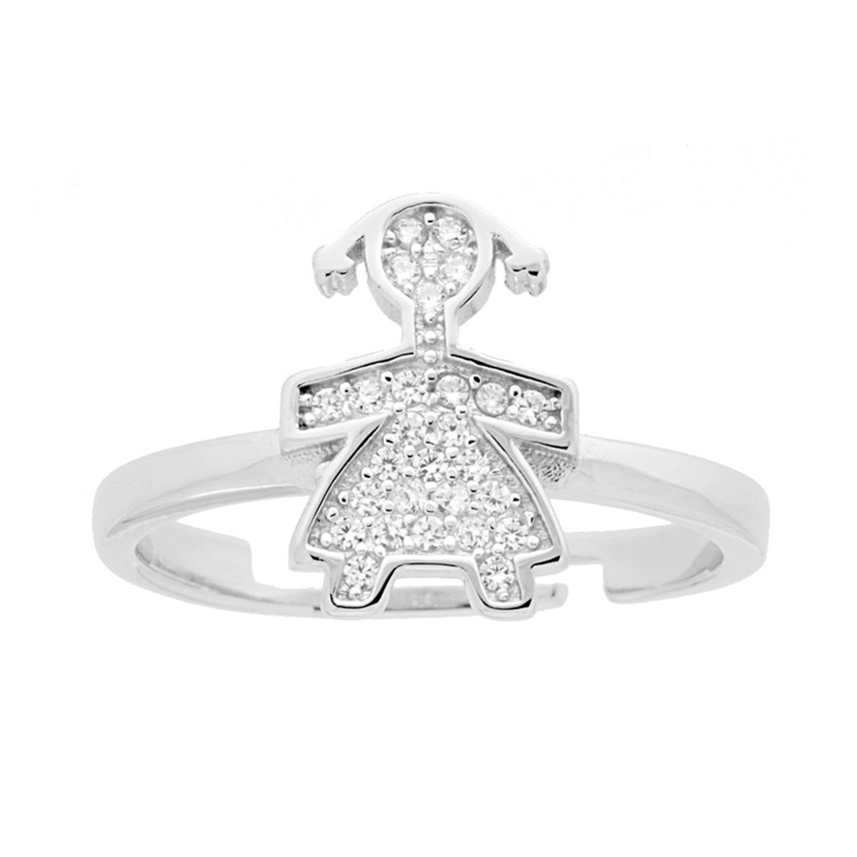Anello Famiglia figlia Bimba con Zirconi Bianchi in ARGENTO 925 Galvanica Rodio