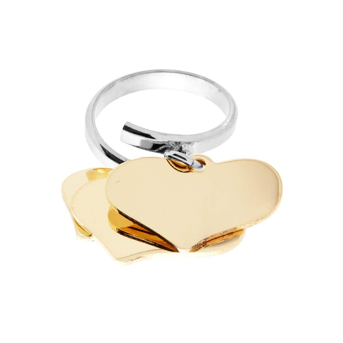 Anello Amore Love con tre Cuori Oro pendenti plain mm 23 in ARGENTO 925 Galvanica Rodio