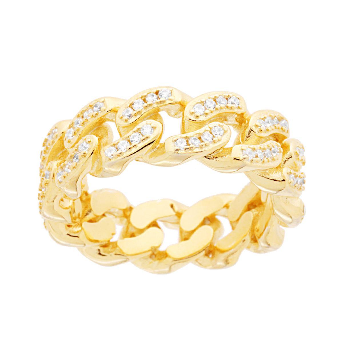 Anello Catena Grumetta con Cubic Zirconia Bianchi in ARGENTO 925 Galvanica Oro