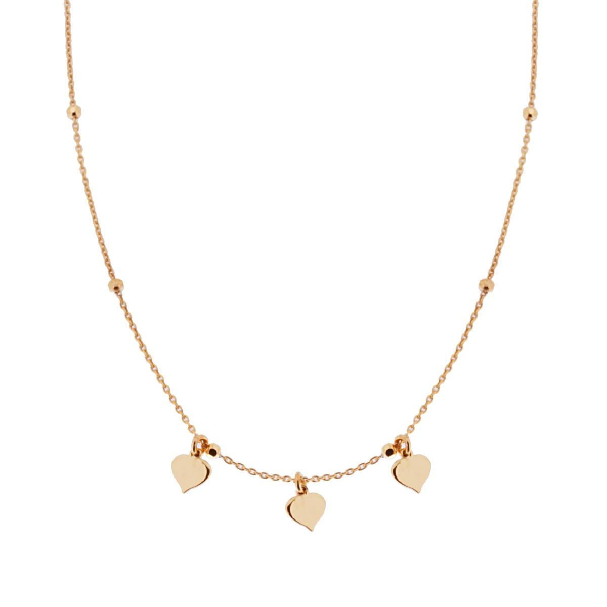 Collana catena Forzatina con Palline Sfaccettate e Cuori plain pendenti in ARGENTO 925 Galvanica Oro