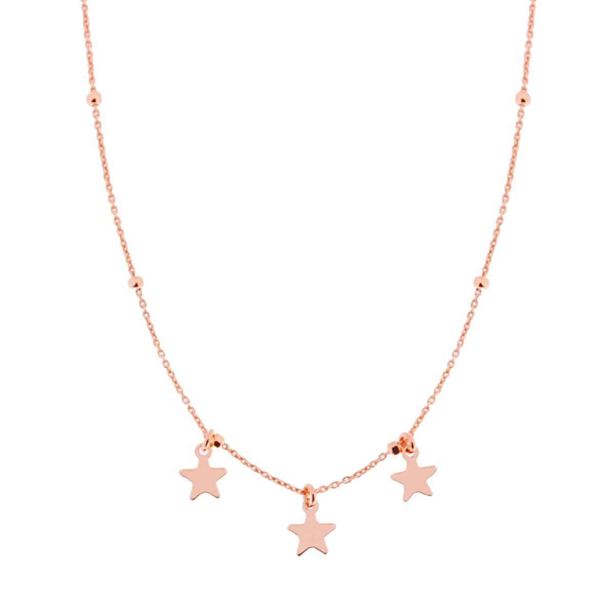 Collana catena Forzatina con Palline Sfaccettate e Stelle plain pendenti in ARGENTO 925 Galvanica Rosa