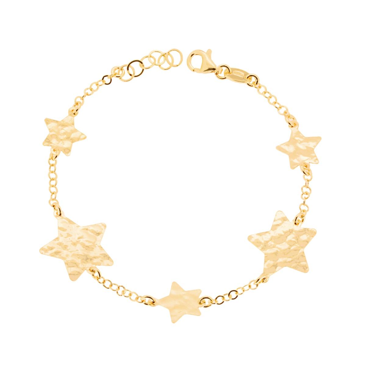 Bracciale Catena Rolo Diamantata con Stelle Piatte Martellate in ARGENTO 925 Galvanica Oro