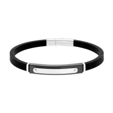 Bracciale in PVC Caucciu Nero con Accessorio Targa Laccata Nero in ACCIAIO