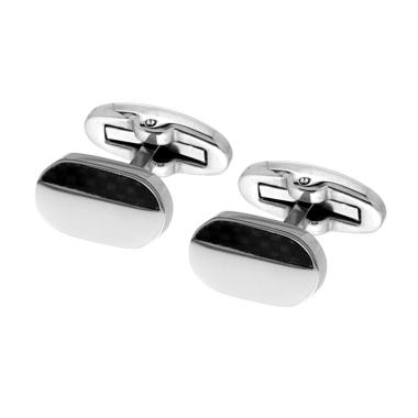 Accessori Gemelli Ovali con Effetto Fibra di Carbonio Nero in ACCIAIO